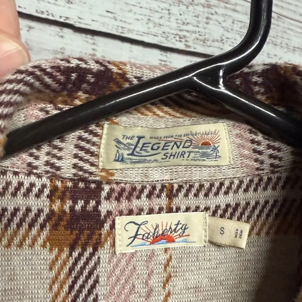 Faherty Cream and Brown Plaid Legend Flannel Shirt Small Women's - Picture 3 of 5